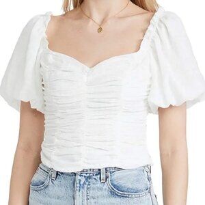 Astr White Ruched Puff Sleeve Blouse